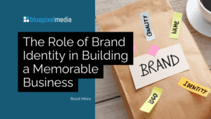 Brand elements written on a paper concept with the business logo, blog title, and read more option.